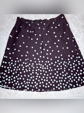 KS Collection Black A-Line Skirt with Light Blue Polka Dots, 18